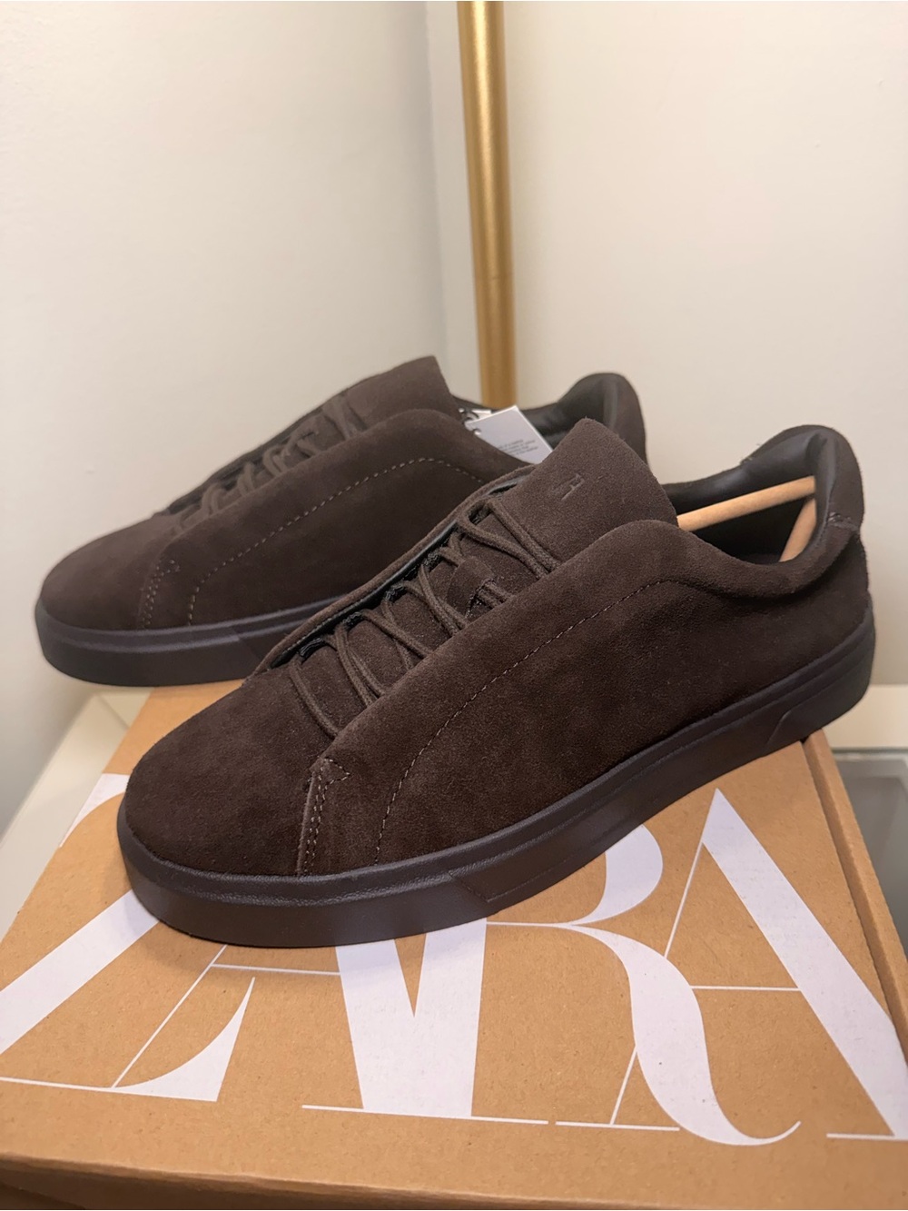 Men's Zara  Suede leather Low-Top Sneakers in Dark Brown